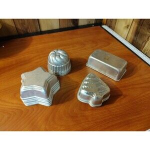 12 Vintage Aluminum Jello Cake Tart Molds Round Star Tree Fluted  Baking Tins